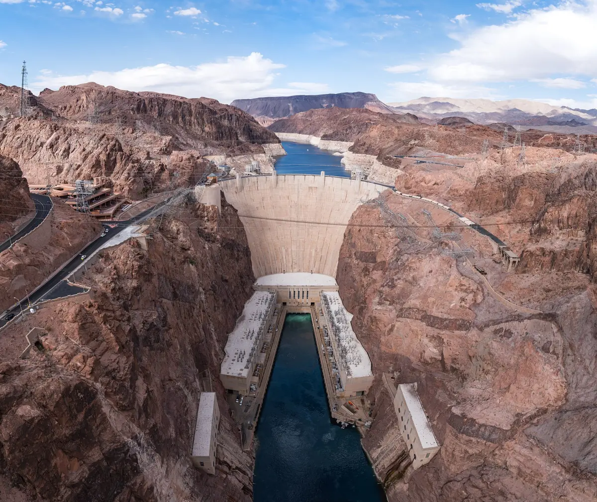 Hoover Dam and the Black Canyon seen from the Memorial Bridge