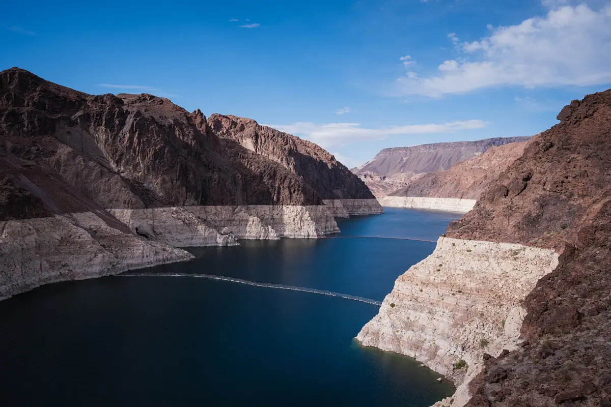 The pale bathtub ring on the canyon walls of Lake Mead